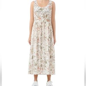 Frye Women's Button Front Floral Maxi Dress in White and Pink Size M